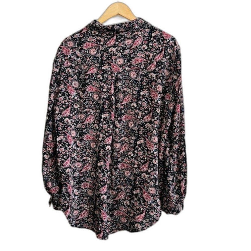 Natural Life Black Floral Print Western Cowgirl Button Down Shirt Size Medium